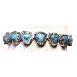 MSC Magnetic Therapy Turquoise Heart Link Bracelet Stainless Steel Foldover
